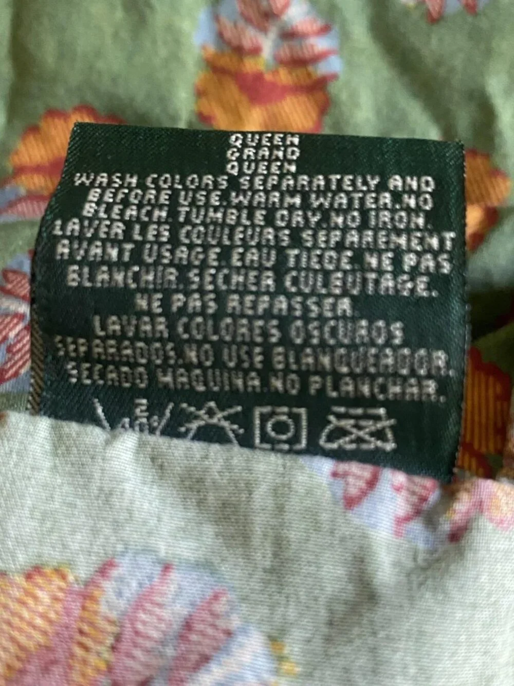 Lauren Ralph Lauren Queen Flat Sheet Green Cotton Mews Terrace Italy Vintage
